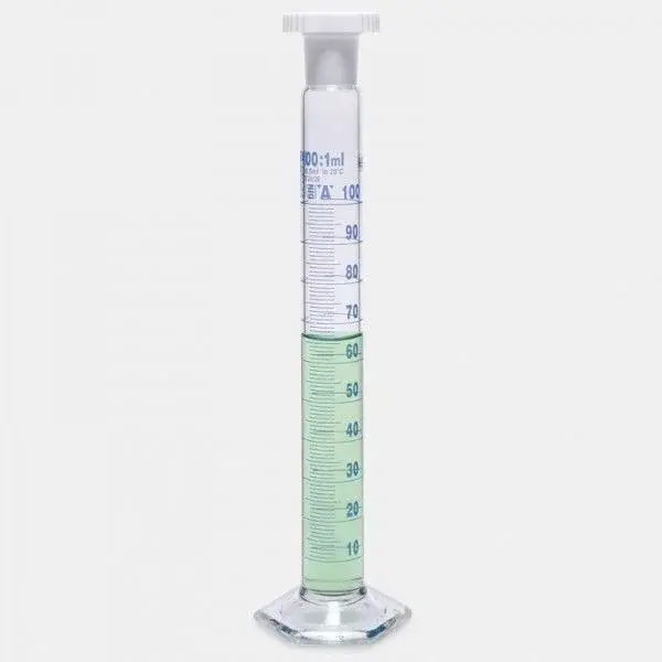 Mezür - Çalkalama - Hexagonal Cam Tabanlı - A Kalite - Grup Sertifikalı - Mavi Skala - 50 Ml