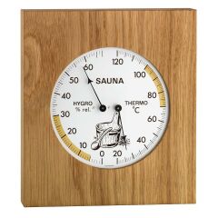 Meşe çerçeveli analog sauna termo-higrometre