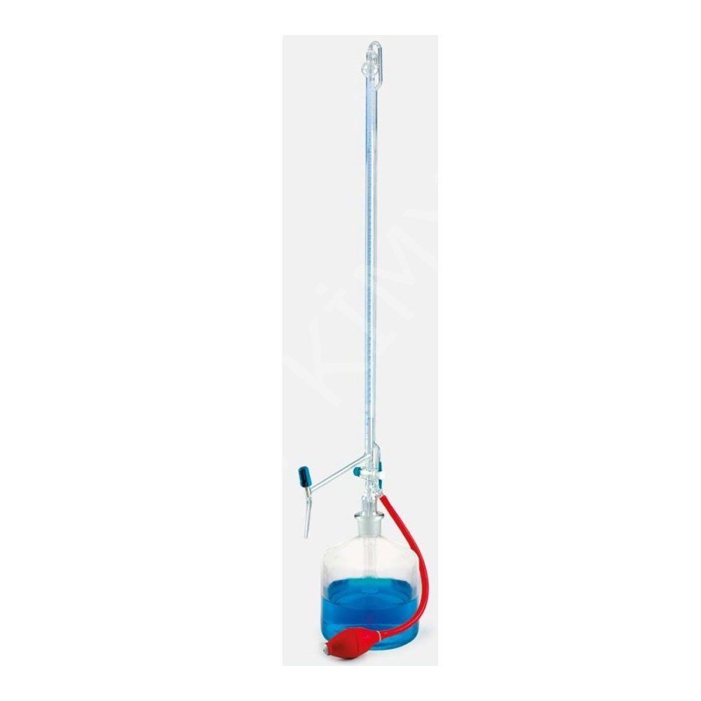 019.01.050 Büret - Otomatik - Şeffaf - Ptfe Ara Musluklu - As Kalite - Grup Sertifikalı - Şelbah Çizgili - Mavi Skala - 50 Ml (1 Adet/Paket)