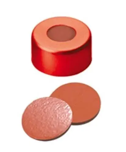 Kapak 11mm Alüminyum, Kırmızı Lake, Orta Delikli, Natural Kauçuk Kırmızı-turuncu/butyl Kırmızı/tef Şeffaf, 45° Shore A, 1.0mm 100 Adet