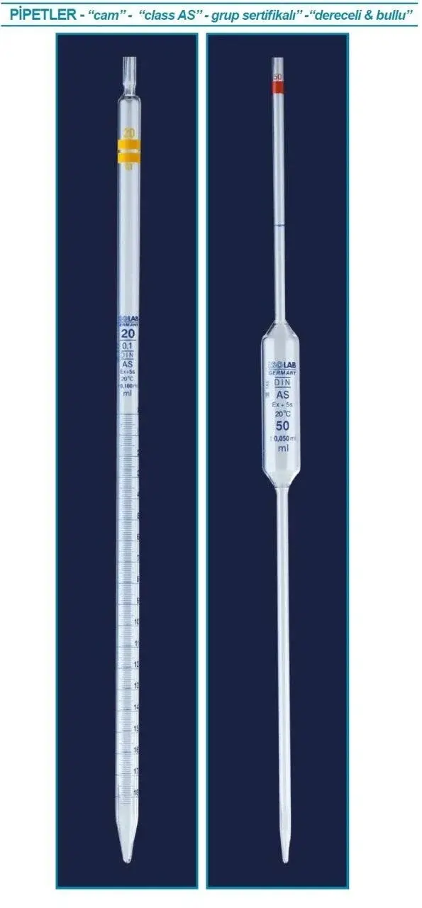 Pipet - Cam - Bullu - As Kalite - Grup Sertifikalı - Mavi Skala - 25 Ml