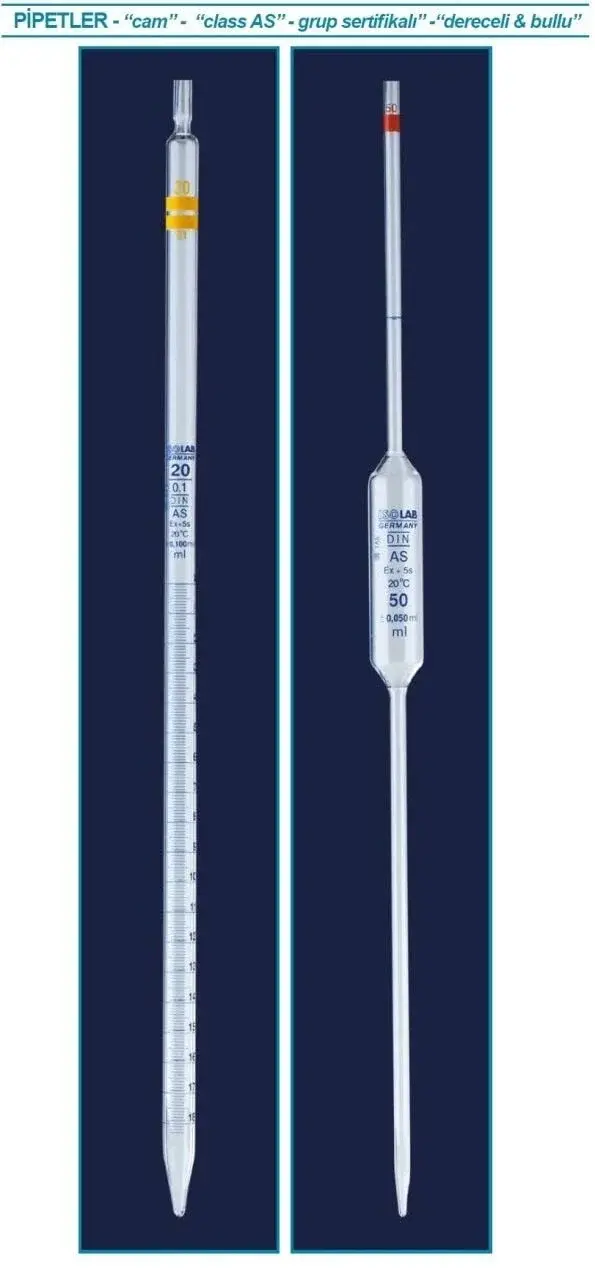 Pipet - Cam - Bullu - As Kalite - Grup Sertifikalı - Mavi Skala - 50 Ml