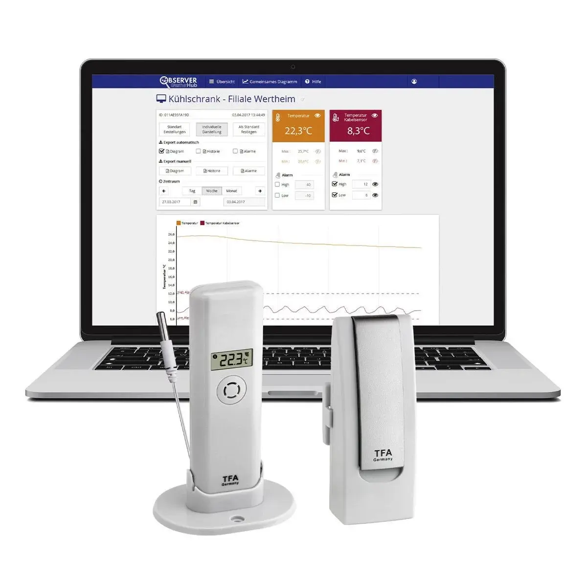 Su Geçirmez Kablo Sensörlü Sıcaklık Vericili Başlangıç ​​seti Weatherhub Observer