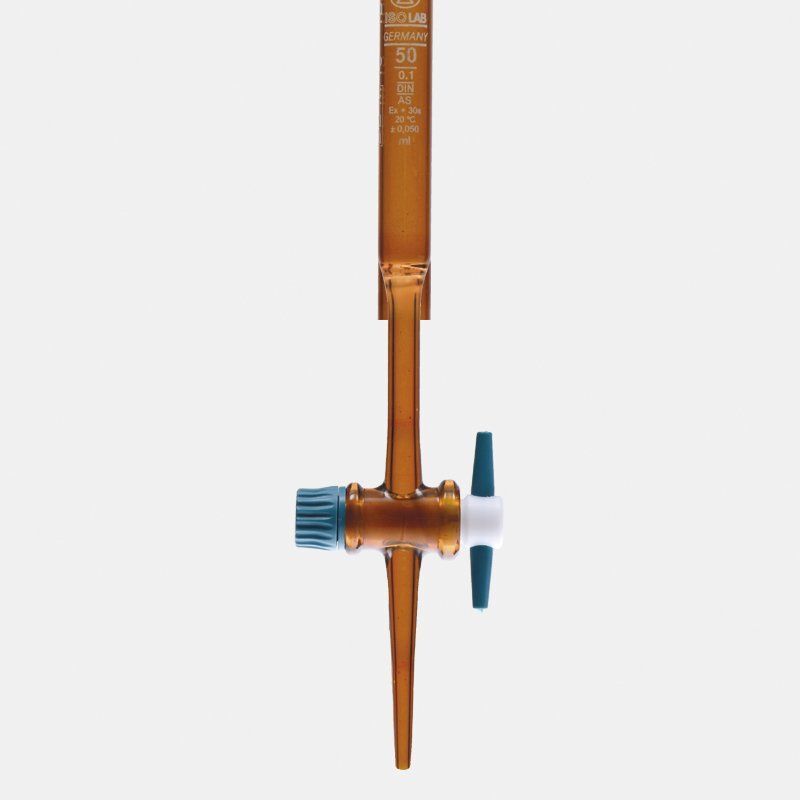 Büret - Düz - Amber - Ptfe Musluklu - As Kalite - Grup Sertifikalı - Beyaz Skala - 10 Ml
