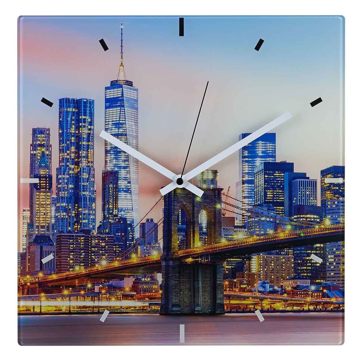 Camdan yapılmış analog radyo kontrollü saat NEW YORK