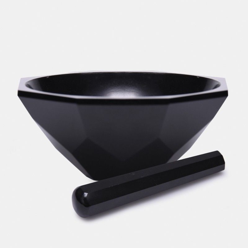 Havan - Agat - Tokmağı İle - Çap 125 Mm - Standart Form - Siyah