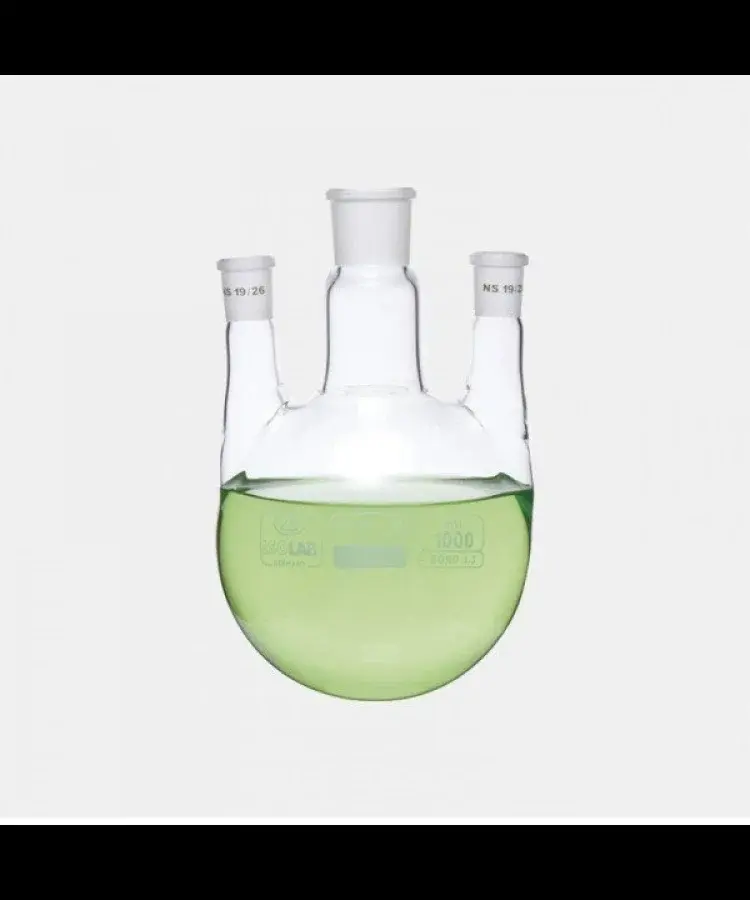 Balon - Dibi Yuvarlak - 3 Boyunlu - Paralel Yan Boyun - Merkez Boyun : Ns 24/29 - Yan Boyun(lar) : Ns 14/ 23 - 250 Ml