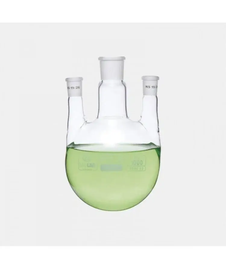 Balon - Dibi Yuvarlak - 3 Boyunlu - Paralel Yan Boyun - Merkez Boyun : Ns 29/32 - Yan Boyun(lar) : Ns 14/23 - 500 Ml