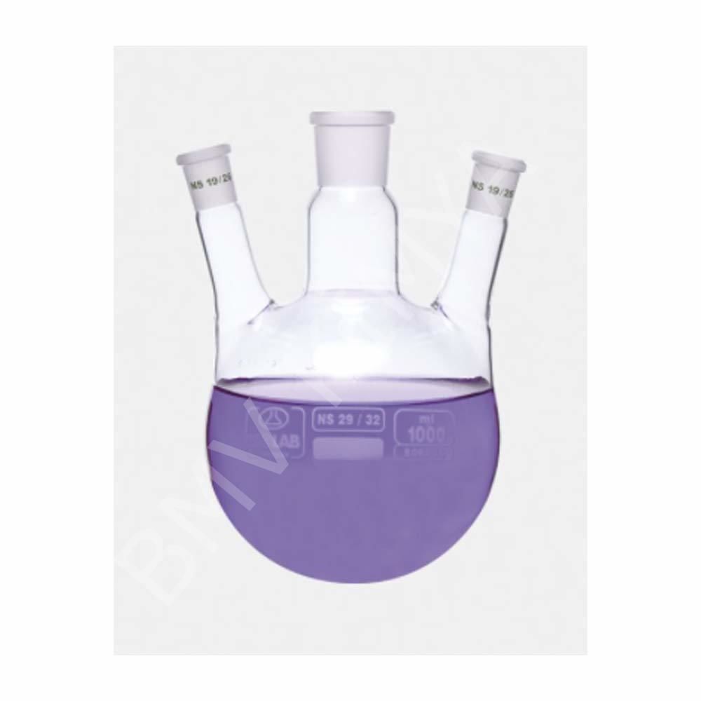 030.38.250 Balon - Dibi Yuvarlak - 3 Boyunlu - Yan Dişi Şilif - Merkez Boyun : Ns 24/29 - Yan Boyun(Lar) : Ns 19/26 - 250 Ml (1 Adet/Paket)