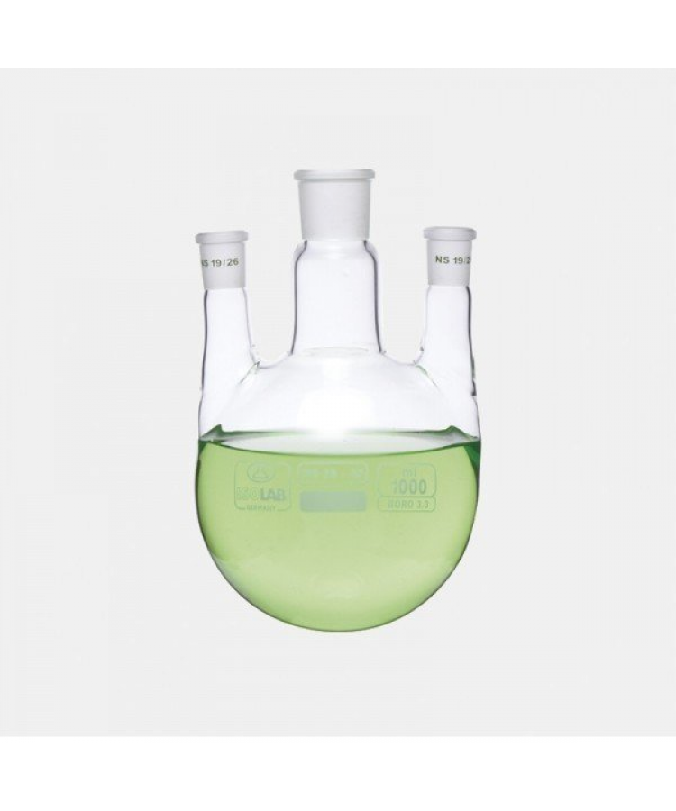Balon - Dibi Yuvarlak - 3 Boyunlu - Paralel Yan Boyun - Merkez Boyun : Ns 24/29 - Yan Boyun(Lar) : Ns 14/ 23 - 250 Ml