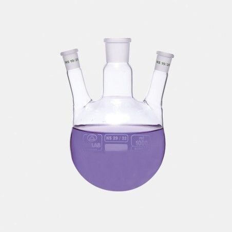 Balon - Dibi Yuvarlak - 3 Boyunlu - Yan Dişi Şilif - Merkez Boyun : Ns 29/32 - Yan Boyun(Lar) : Ns 14/23 - 1000 Ml